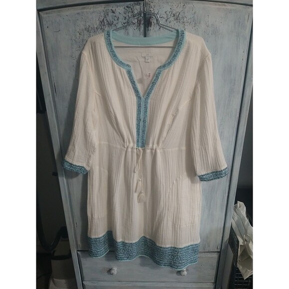 J Jill V neck 3/4 Sleeve Dress Xl Boho Cottage core Beachy - Picture 1 of 9